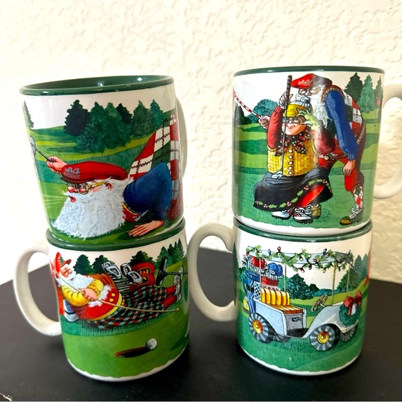 Golfing Santa’s 1994 Christmas mugs Set of 4 - Picture 1 of 7